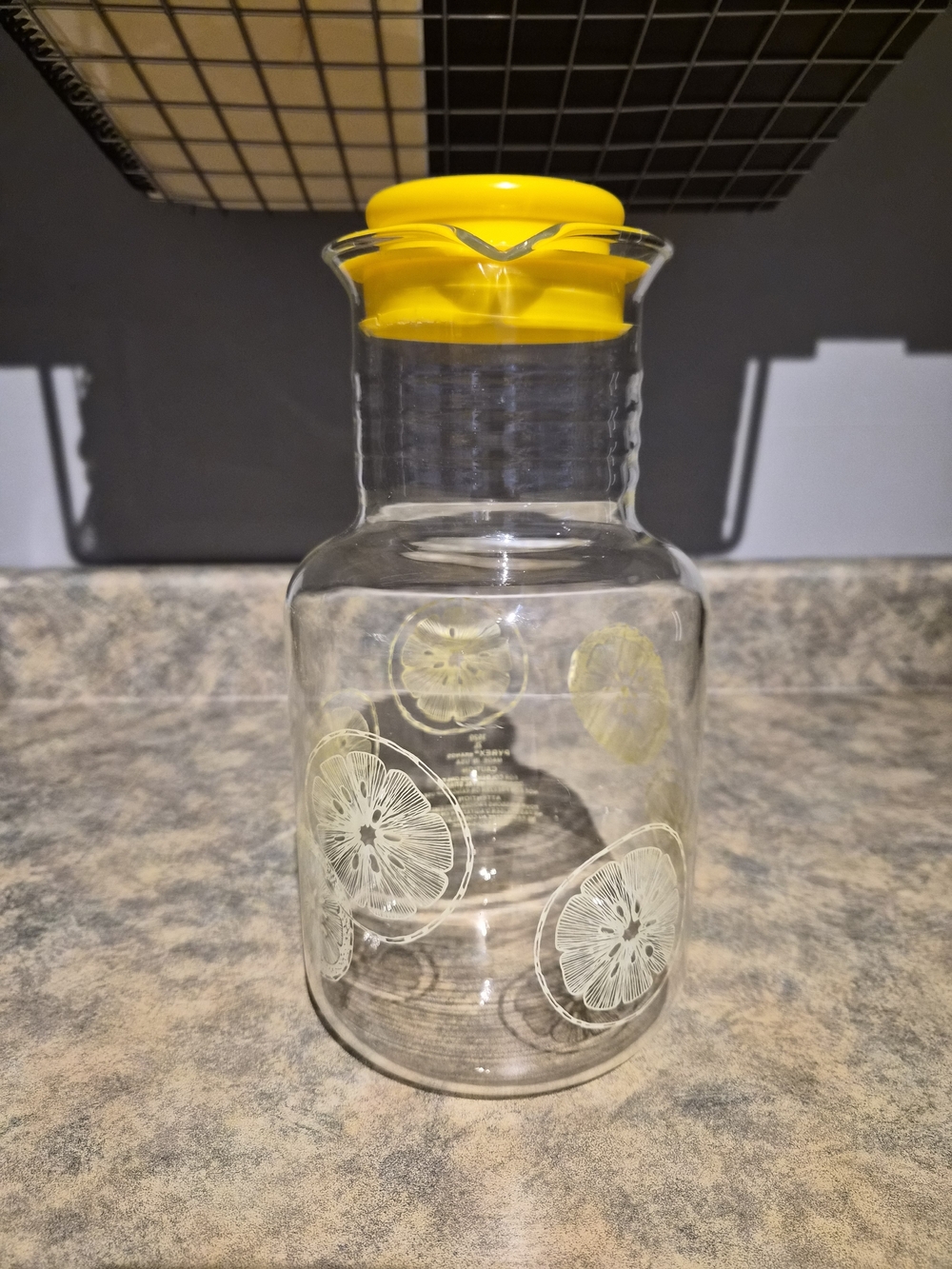 Pyrex 1970s Lemonade Carafe with Yellow Lid